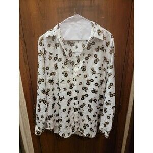 Ann Taylor Blouse White W/Floral Print Sz M